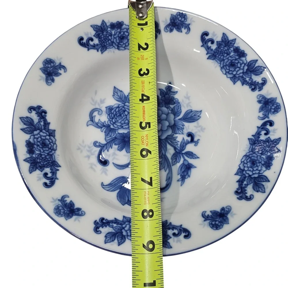 Cracker Barrel Cobalt Blue White Floral Soup Salad Bowls Set of 6 Porcelain 9 in
